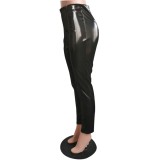 Black Patent PU Leather Tight Pants