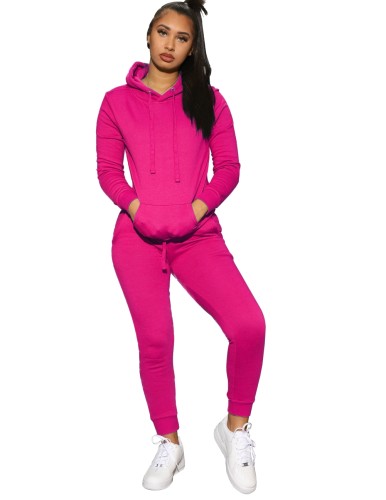 Hot Pink Front Pocket Hooded Sweatsuit