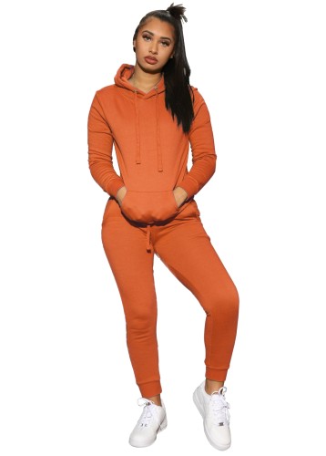 Orange Front Pocket Hooded Sweatsuit