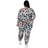 Plus Size Leopard Casual Top and Pants Set