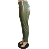 Green Patent PU Leather Tight Pants