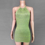 Halter Backless Knitted Green Mini Dress