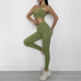 Yoga Neon Green One Shoulder Bra Top and High Waist Leggings