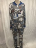 Carton Xmas Print Pajamas Jumpsuit