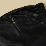 Black PU Leather Bib Overalls Jumpsuit
