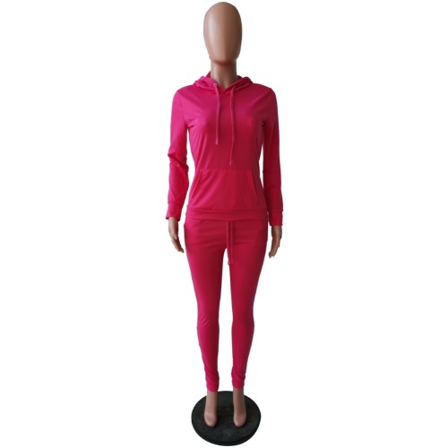 Hot Pink Front Pocket Hooded Sweatsuit