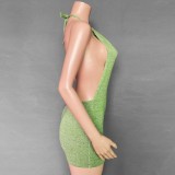 Halter Backless Knitted Green Mini Dress