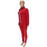 Plus Size Red Tracksuit with Contrast Zipper