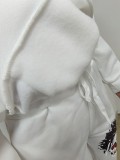 Letter & Skull Print White Hooded Sweatsuit