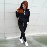 Plus Size Solid Black Hooded Sweatsuits