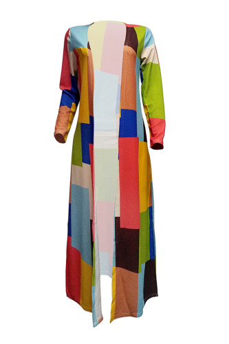 Plus Size Colorful Print Long Cardigan Coat