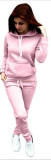 Plus Size Solid Pink Hooded Sweatsuits