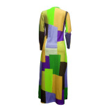 Plus Size Color Block Long Cardigan Coat