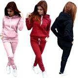 Plus Size Solid Pink Hooded Sweatsuits