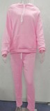 Plus Size Solid Pink Hooded Sweatsuits