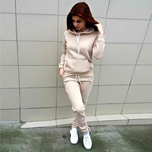Plus Size Solid Apricot Hooded Sweatsuits