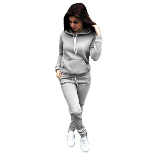 Plus Size Solid Gray Hooded Sweatsuits