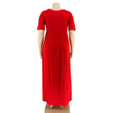 Plus Size Pure Red Casual Maxi Dress