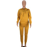 Solid Yellow Ripped Hooded Sweatsuit