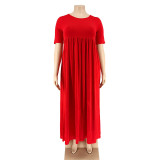 Plus Size Pure Red Casual Maxi Dress