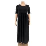 Plus Size Pure Black Casual Maxi Dress