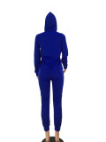 Solid Blue Ripped Hooded Sweatsuit