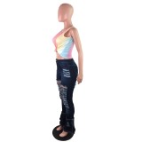Fashion Distress Bell Bottom Ripped Jeans