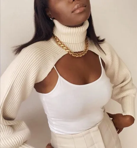 Turtleneck Knitted Long Sleeve Shrug Top