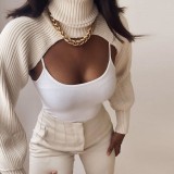 Turtleneck Knitted Long Sleeve Shrug Top