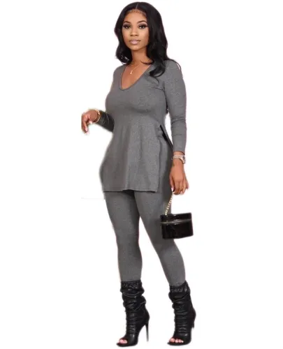 Scoop Neck Slit Top and Pants Set