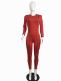 Long Sleeve Sports O Neck Bodycon Jumpsuit