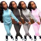 Solid Front Pocket Drawstring Hooded Sweatsuit