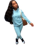 Solid Front Pocket Drawstring Hooded Sweatsuit