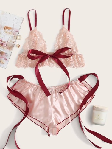 Sexy Bow Trim Bra and Pantie Lingerie Set