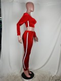 Fitted Velvet Side Stripes Crop Top and Pants Set