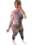Tie Dye Ribbed Crop Top and Pants Two Piece Outfits