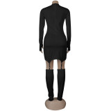 Plain Color Mock Neck Bodycon Dress with Stocking