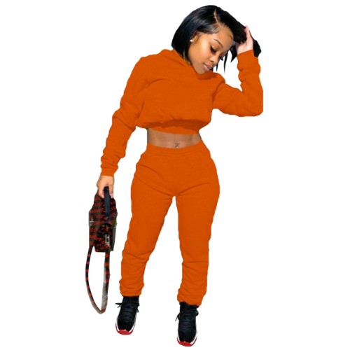Orange Hooded Sweatshirt and Lace Up Sweatpants Set