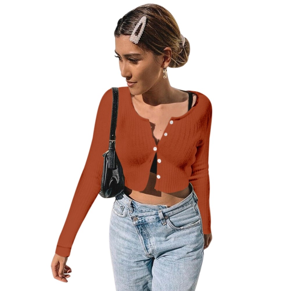 long sleeve button crop top