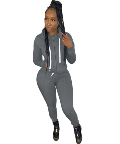 Wholesale Solid Hooded Tracksuit With Pockets