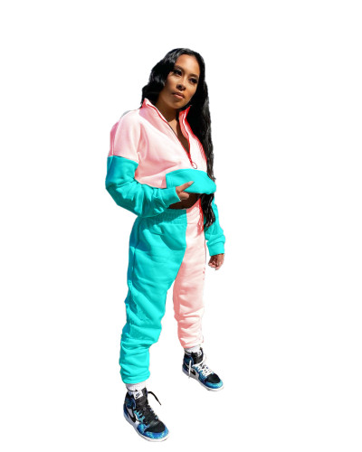 1/2 Zipper Blue & Pink Warm Sweatsuits with Front Pocket