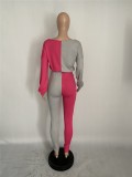Two Tone Contrast Ribbed Top and Pants Set