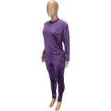 Velvet O Neck Long Sleeve Top and Pants Set