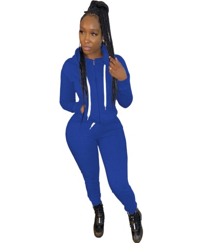 Wholesale Solid Hooded Tracksuit With Pockets