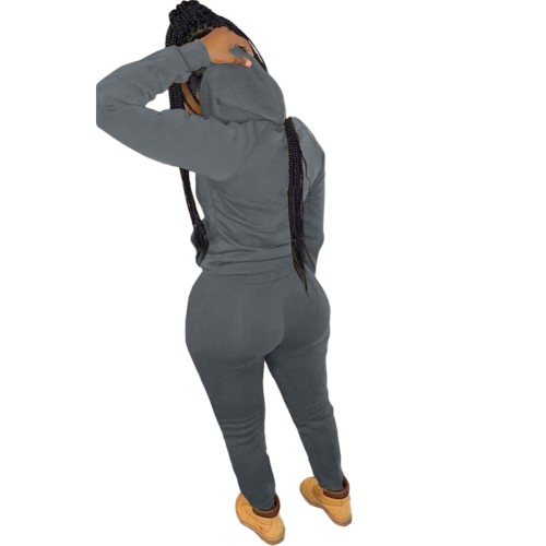 Wholesale Solid Hooded Tracksuit With Pockets