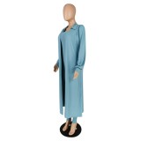 Plain Strapless Jumpsuit and Bishop Sleeve Long Cardigan