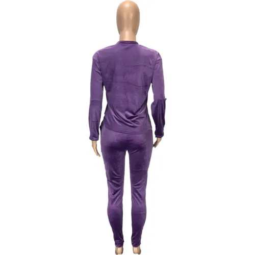 Velvet O Neck Long Sleeve Top and Pants Set