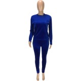 Velvet O Neck Long Sleeve Top and Pants Set