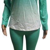 Gradient Light Green Long Sleeve Two Piece Pants Set