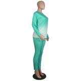 Gradient Light Green Long Sleeve Two Piece Pants Set